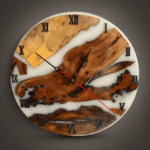 Reloj artesanal de madera y resina blanca – 40 cm